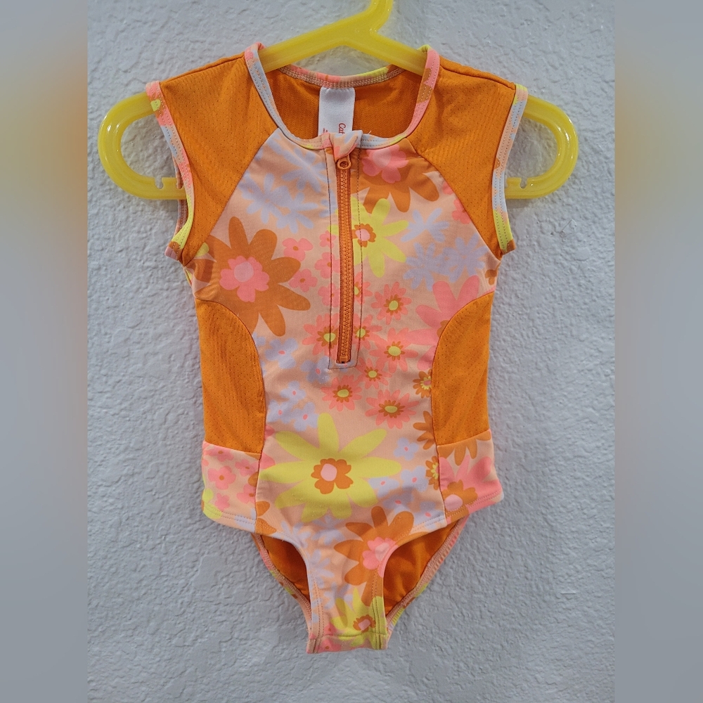 CAT & JACK Floral Orange and Pink Swimsuit 3t